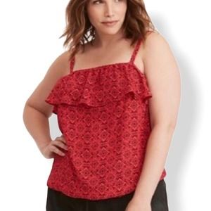 Torrid Red Tile Georgette Top Womens Plus 2X Red Spaghetti Strap Loose Fit